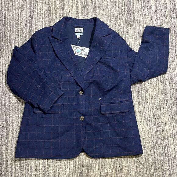 New Future‎ Collective Reese Blutstein Womens XXL Blazer Navy Blue Prep School - Picture 1 of 10